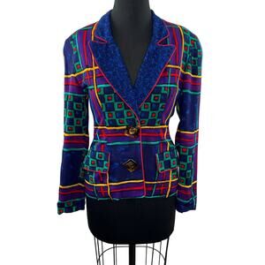 Vintage CACHE Bold Colorful Abstract Printed Blazer Art Retro 80 90s Jacket P XS